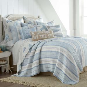Levtex Home - Ipanema Quilt Set - King/Cal King Quilt + Two King Pillow Shams - Coastal - Blue, Taupe and Cream - Quilt Size (106x92in.) and Pillow Sham Size (36x20in.) - Reversible - Cotton Fabric