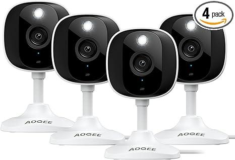 2K Home Security Cameras- Outdoor/Indoor Cameras for Baby/Nanny/Dog, 2.4Ghz WiFi Camera with 2-Way Talk, 24/7 SD Recordings, Color Night Vision, Siren, Works with Alexa/Google Home, C1-White-4P