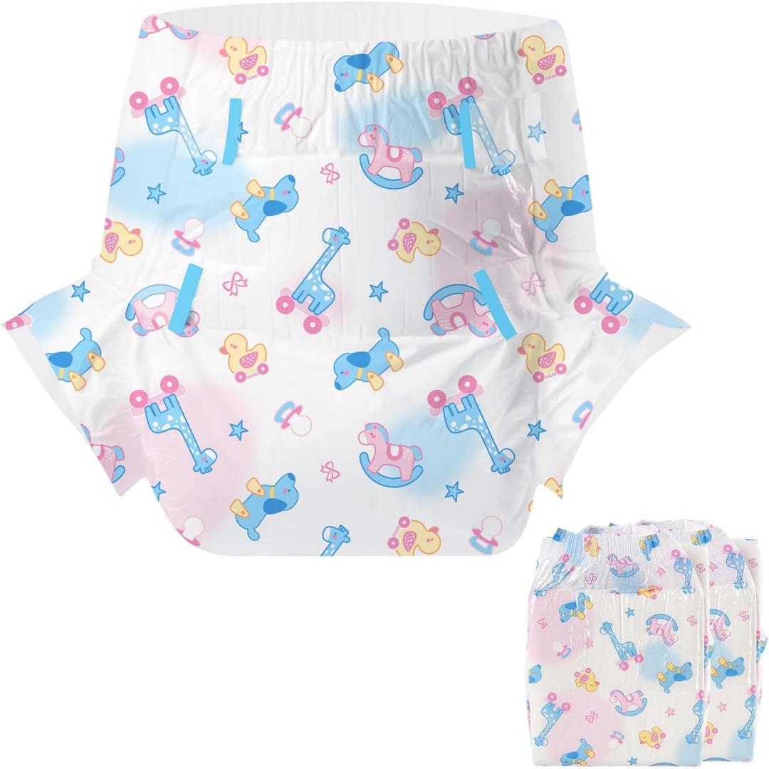 CutiePlusU Disposable Diaper Sample 2 Pieces Protective Underwear Absorbent Briefs Dry Surface White Pink (Large 37"-47")