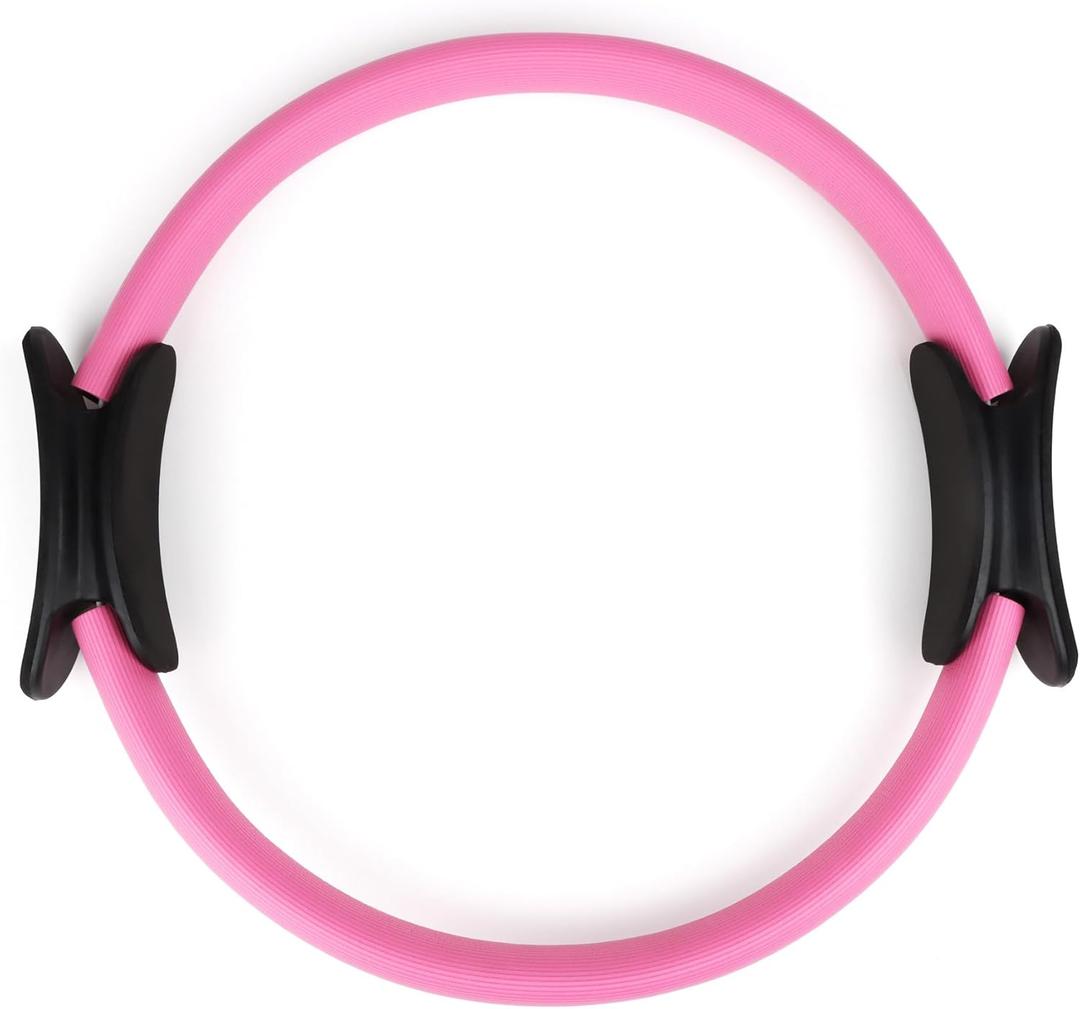 Phoenix Fitness Pilates Ring,Double Handle Exercise Circle Fitness Magic Circle Resistance Ring Dual Grip for Yoga Core Training,15 Inch (Pink)
