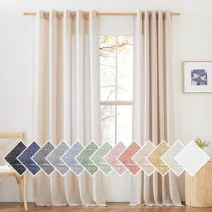 NICETOWN Sliding Door Curtains Linen Sheer Textured, Grommet Semi Sheer Keep Privacy Semi Window Drapes with Light Filtering for Living Room/Bedroom, W70 x L96, 2 Pieces, Beige