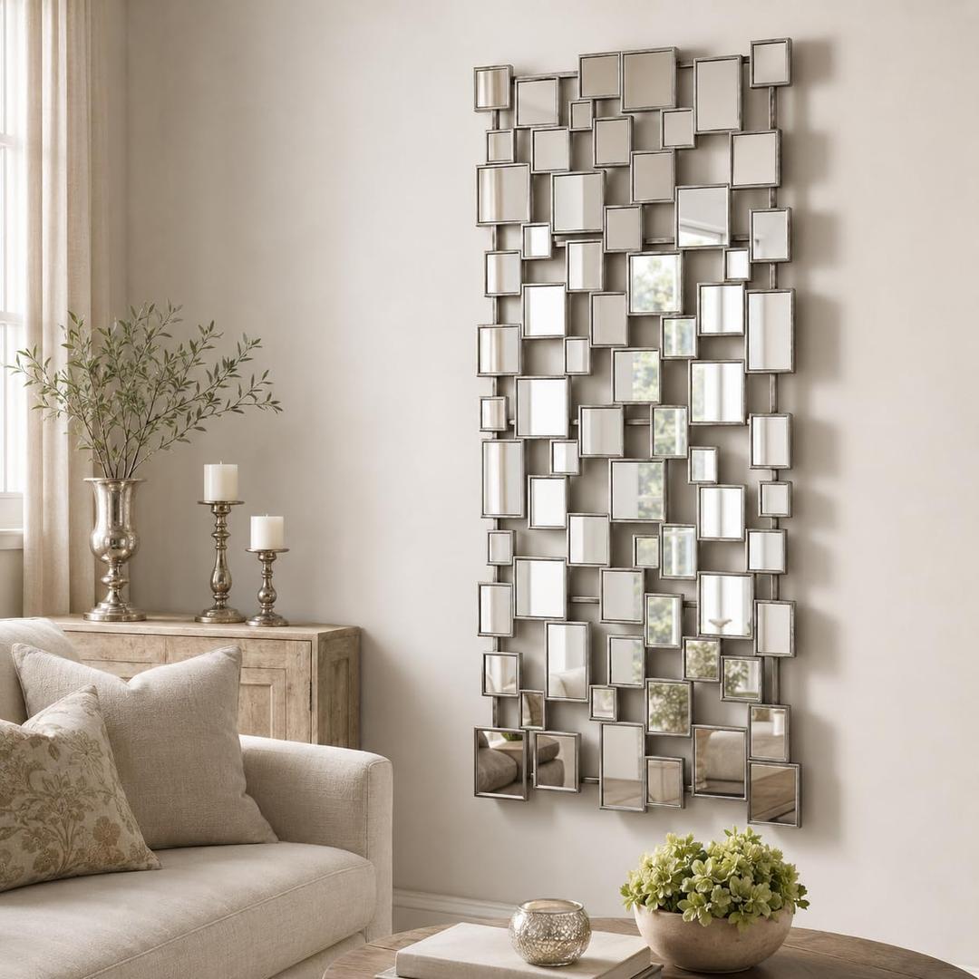Large Modern Wall Mirror - 27.55"x55.1" Silver Wall Mirrors Metal Framed Decorative Mirror for Entryway Bedroom Living Room Home Decor