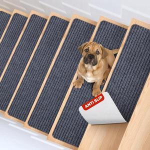 MBIGM 8" X 30" (15 in Pack) Non-Slip Carpet Stair Treads Non-Skid Safety Rug Slip Resistant Indoor Runner for Kids, Elders & Pets with Reusable Adhesive - Gray - Carpet Pads for Stairs (Grey)