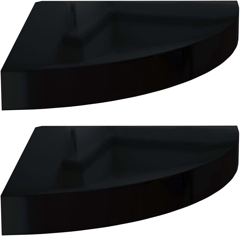 Floating Corner Shelves Wall Mounted | Decorative Floating Wall Display Shelves | Modern Wall Decor Storage Shelf Set of 2 for Bedroom Living Room Kitchen | High Gloss Black MDF 9.8"x9.8"x1.5"