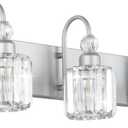 Ralbay Crystal Vanity Light - 3 Light, 24'' Modern Silver Bathroom Vanity Light Fixtures Over Mirror Wall Lights, Round-Silver