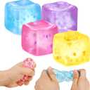Fidget Toy Stress Cube- 4 Pack Sensory Squeeze Toys, Slow Rising Squishy Cube Filled with Thick Substance and Snowflakes Crafts, Anxiety Stress Relief Calming Tool for Adults and Kids