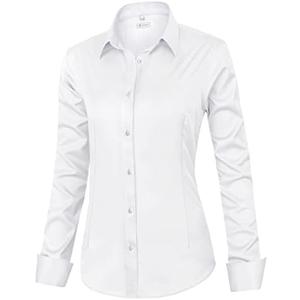 siliteelon Womens Classic-Fit Dress Shirts Long Sleeve Button Down Wrinkle-Free Stretch Solid Casual Work Office Blouse Top, Size: S