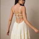 ForeMode Summer Deep V Neck Bohemian Women Mini Short Dress Backless Beach Boho Dress (Yellow, XL)
