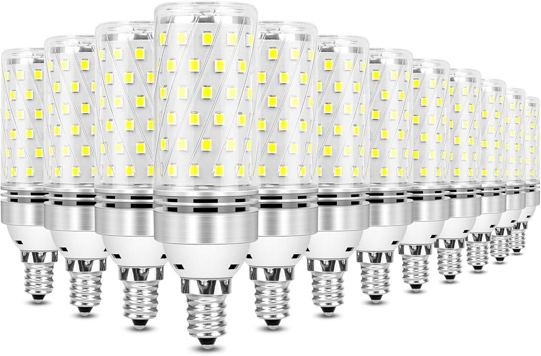 inShareplus E12 LED Bulbs, 12 Pack - Daylight 6000K, 16W Candelabra LED, CRI80+, 120W Equivalent, 1500LM, E12 Base, Non-Dimmable Chandelier Bulbs
