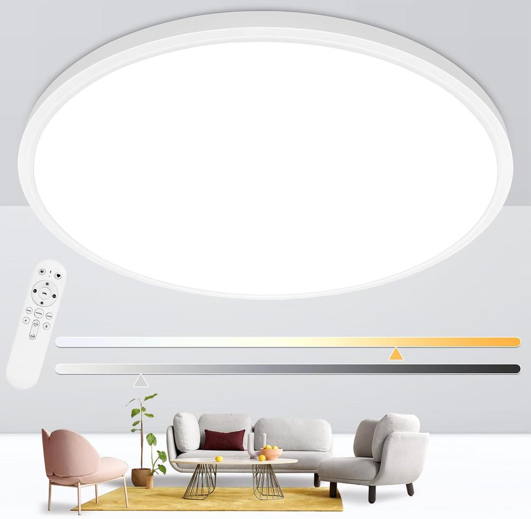 24'' Large Flush Mount Ceiling Light Fixture Dimmable with Remote Control