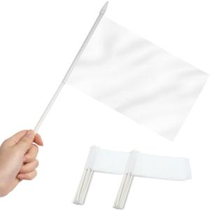 Anley White Mini Flag 12 Pack - Hand Held Small Miniature Solid White Blank Flags on Stick - Fade Resistant & Vivid Colors - 5x8 Inch with Solid Pole & Spear Top