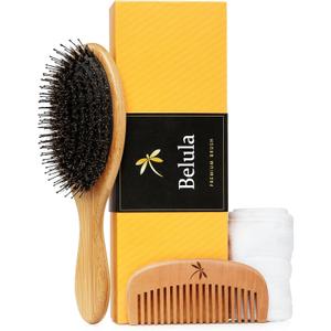 Premium Boar Bristle Hair Brush for Thick Hair Set. Hairbrush for Women With Thick, Long or Curly Hair. Restores Hair's Shine and Health. Comb, Travel Bag & Spa Headband Included (Medium)
