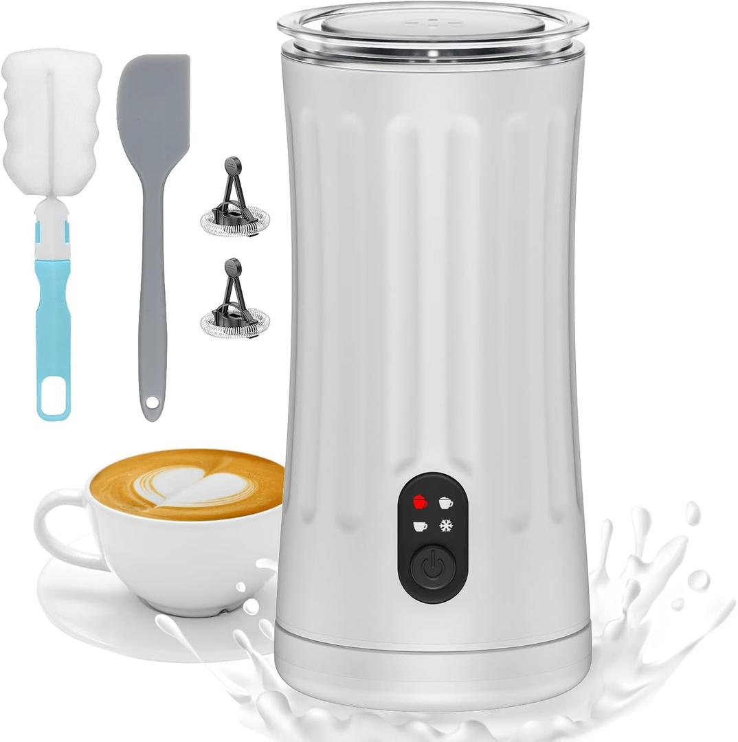 Milk Frother, 4-in-1 Milk Steamer and Frother, 8.1oz/240ml Automatic Warm and Cold Foam Maker, Auto Shut-Off Frother for Coffee, Latte, Cappuccino, Macchiato(White)