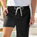 Goodstoworld Men's Funny Swim Trunks with Compression Liner 2 in 1 Quick-Dry 9" Stretch Shorts with Three Pockets (Black, XXL)