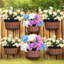 Layhit 6 Pcs Wall Hanging Planters Outdoor Pot Planter Wine Barrel Planter Distressed Oak Thickened Plastic Water Storage Flower Pots for Flower Indoor Outdoor(12 Inches, 10 Inches,Brown)