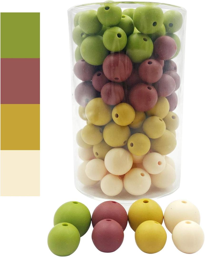 Silicone Loose Beads 12mm 15mm Mix 80pc DIY Beads for Jewelry Keychain Making (Colo 3)