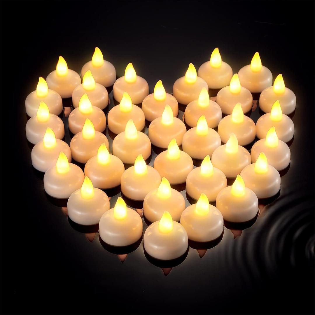 Honoson 36 Pcs Valentine's Day Flameless Floating Candles Waterproof LED Water Tealights Warm White Floating Candles Battery Operated for Valentine Wedding Party Pool Home Decorations(Yellow Light)