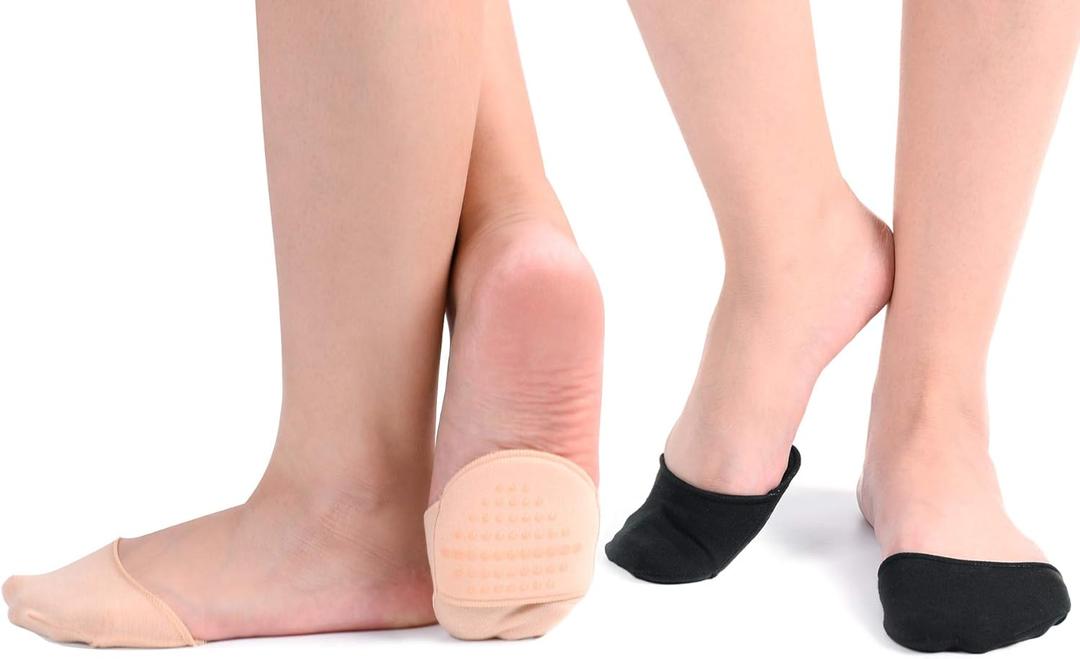 Flammi 6 Pairs Ball of Foot Cushion Socks,Women's Toe Cover with Padding Toe Topper Liner Socks Non-Skid Bottom (4beige2black)