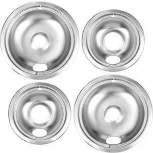 Drip Pan Kit,Universal Chrome Burner Drip Bowls Replacement for Whirlpool Kitchen Aid Range Parts W10278125 W10196405 W1019640,4 Pack (2x6" and 2x8")