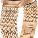 Minyee Compatible with Samsung Galaxy Watch 7 6 5 4 FE 40mm 44mm/Watch 6 Classic 43mm 47mm/Watch 5 Pro 45mm Bands Women, 20mm Dressy Stainless Steel Metal Gold Chain Strap Mermaid Designer Wristband