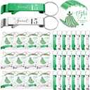 Dandat 50 Sets Quinceanera Party Favors for Guests Sweet 15 Bottle Opener Keychain with Thank You Cards Organza Bags Rope Quinceanera Gift for 15th Birthday Party Favor Guests (Green,Silver)