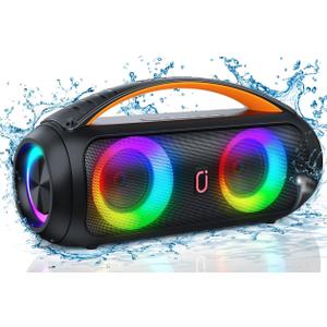 Portable Bluetooth Speaker, Loud Boombox Speaker with Subwoofer, Powerful Deep Bass Stereo Sound, IP65 Waterproof, Wireless Outdoor Speaker for Camping, Beach, Party, Support TWS/USB/TF Card/AUX