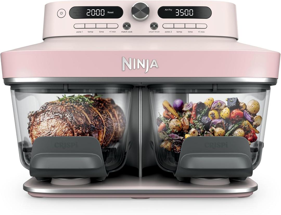 Ninja Crispi DualZone Glass Countertop Air Fryer, Rose Quartz, DD101PK1, 4 QT