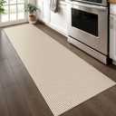 KOZYFLY Runners for Hallways 2x6 ft Washable Kitchen Runner Non Slip Rubber Backed Hall Runners Cotton Entryway Runner Rugs Floor Carpet for Indoor Backdoor Bedroom Kitchen, Ivory/Khaki