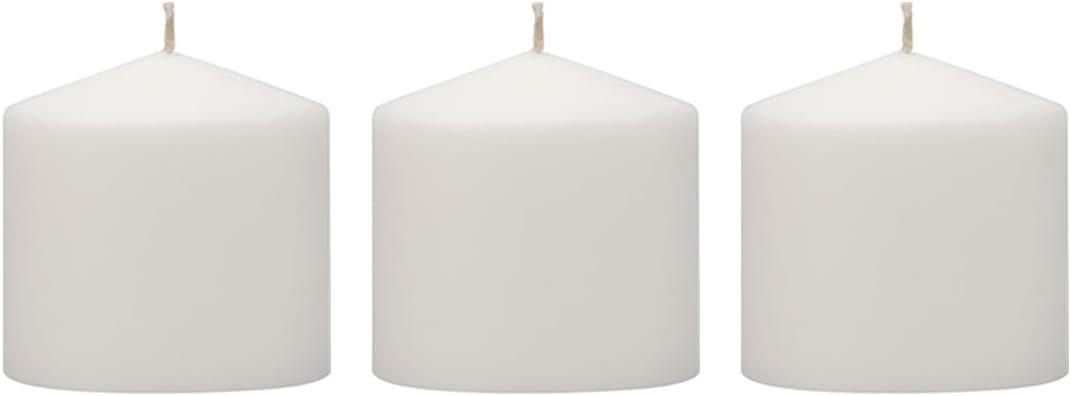 Stonebriar 3 Pack Tall 3 x 3 Inch 18 Hour Long Burning Unscented White Wax Pillar Candles