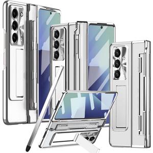 for Samsung Galaxy Z Fold 7 Case with S Pen Holder & Stylus, One-Piece Z Fold7 Clear Case with Kickstand Hinge Protection HD Screen Protector Anti-Scratch Protective Cover for Z Fold 7 Grey