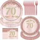 70th Birthday Decorations for Women, Rose Gold Plates Rose Gold Decorations 96pcs Pink Paper Plates and Napkins for Girls Women 70th Birthday Party Supplies Serve 24 Guests