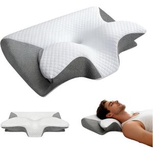 Ergonomic Cervical Pillow for Neck Support - Memory Foam Pillow for Side, Back & Stomach Sleepers, Orthopedic Design with Breathable Mesh Cover (Grey)