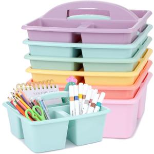 gisgfim 6 Pack Classroom Caddy with Handle Plastic Storage Caddy Organizer with 3 Compartments Desk Caddies Holder Portable Storage Bin for Pencil, Crayon, Marker, Home, Office, School Supply(Pastel)