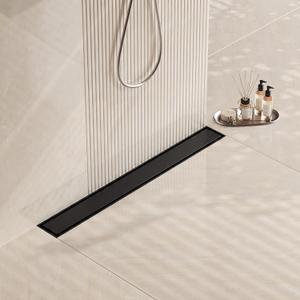 24 Inch Linear Shower Drain, Matte Black, with Tile Insert Grate