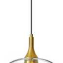 Glass Pendant Lights Kitchen Island, Brass Gold Pendant Lighting Fixtures, Modern Hanging Ceiling Light with 9.45'' Clear Glass Shade for Farmhouse Dining Room Bedroom Hallway(1 Pack)