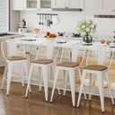 ALISH 26 Inch Industrial Bar Stools Set of 4, High Back Metal Barstools with Large Wood Seat, Counter Height Bar Chairs for Kitchen Island (26 Inch Set of 4,White)