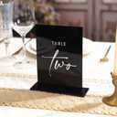 UNIQOOO Black Wedding Double Sided Table Numbers with Stands 1-15 set, 5x7'' Acrylic Signs with Holders and Printed Calligraphy, Seat Display Wedding Decor Perfect for Centerpiece, Reception