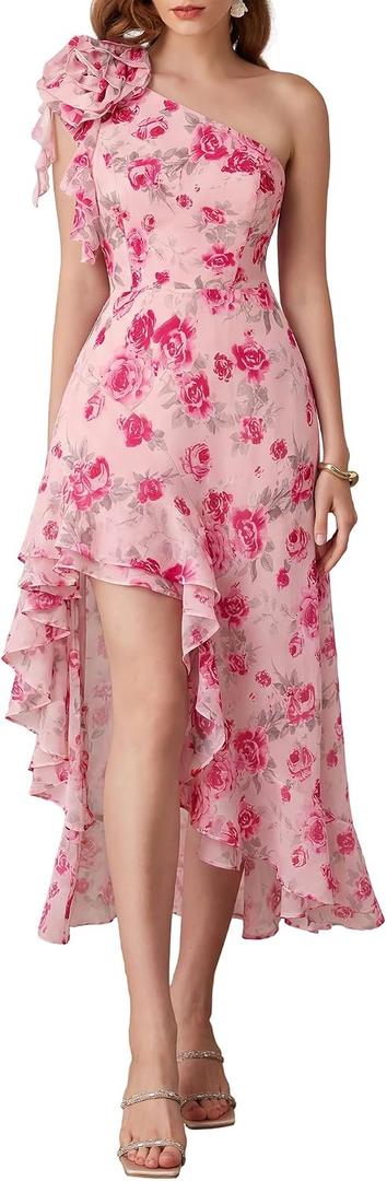 GRACE KARIN Womens Summer One Shoulder Sleeveless Dresses Floral Flowy Ruffle High Low Wedding Guest Maxi Sundresses L