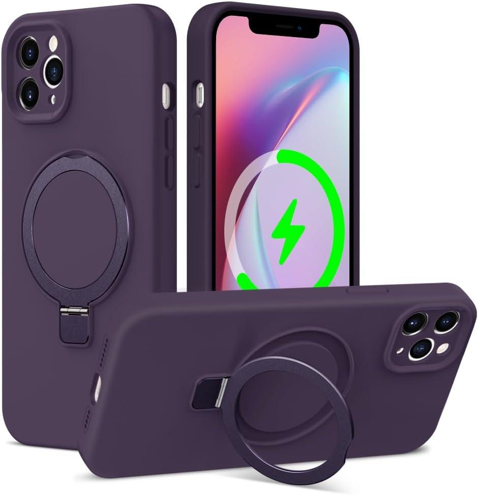 ZHK Liquid Silicone Designed for iPhone 12 Pro Max Case with Magnet Stand, [Precise Camera Lens Protection][Mil-Grade Drop Shockproof][Soft Anti-Scratch Microfiber Lining] Slim Fit Cover, Purple