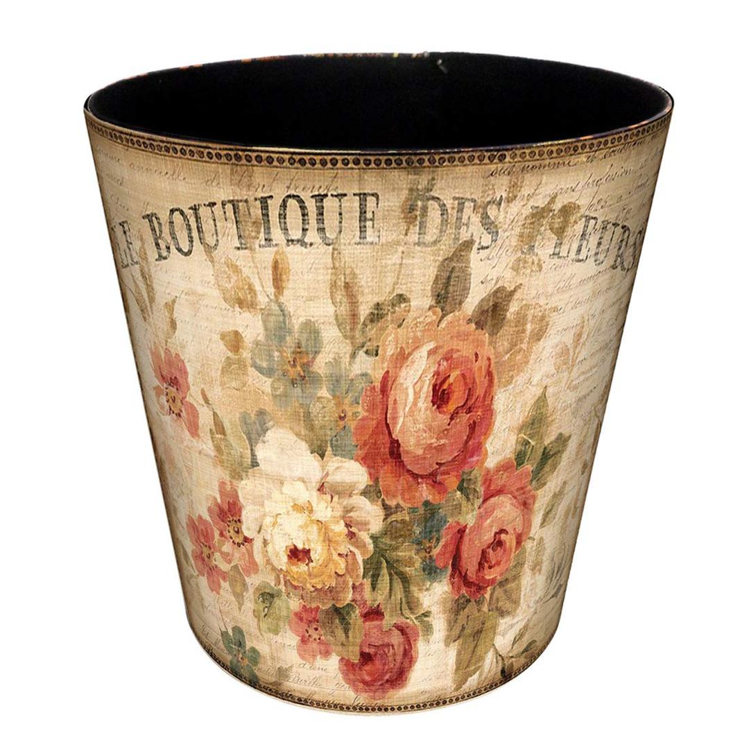 10L Wastebasket Retro Decorative Trash Can Waterproof PU Leather Wastebasket Without Lid for Kitchen, Office, Living Room, Bedroom (Flower-1)