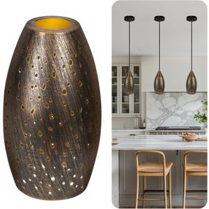 Pendant Light Shade Replacement with 1-5/8" Fitter, Metal Lampshade Height 7.8 in Diameter 4.7 in, Antique Bronze Oval Shaped Cover for Pendant Kitchen Wall Sconce Chandelier Vanity Light 1-Pack (Gold)