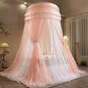 Kertnic Dreamy Bed Canopy for Girls, Princess Canopy Curtains Double Layer Sheer Mesh, Kids & Adults Canopies Netting Room Decor Tent Mosquito Net for Queen King Bed (Double Layer-Beige Pink)