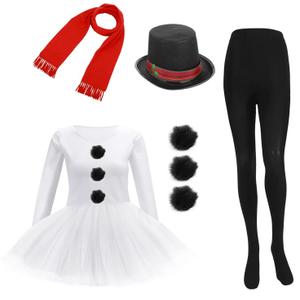 Hillban Snowman Costume for Women Kit Frosty Costume Tutu Skirt Opaque Tights Red Scarf and Snowman Top Hat for Cosplay Party, L