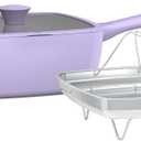 So Yummy by bella 3 Piece Square Pan Set, Aluminum Cookware Set w EverGood Ceramic Nonstick Coating, Dishwasher Safe Silicone & Glass Lids, Oven Safe & All Stovetop Compatible, 4.5Qt, Lavender