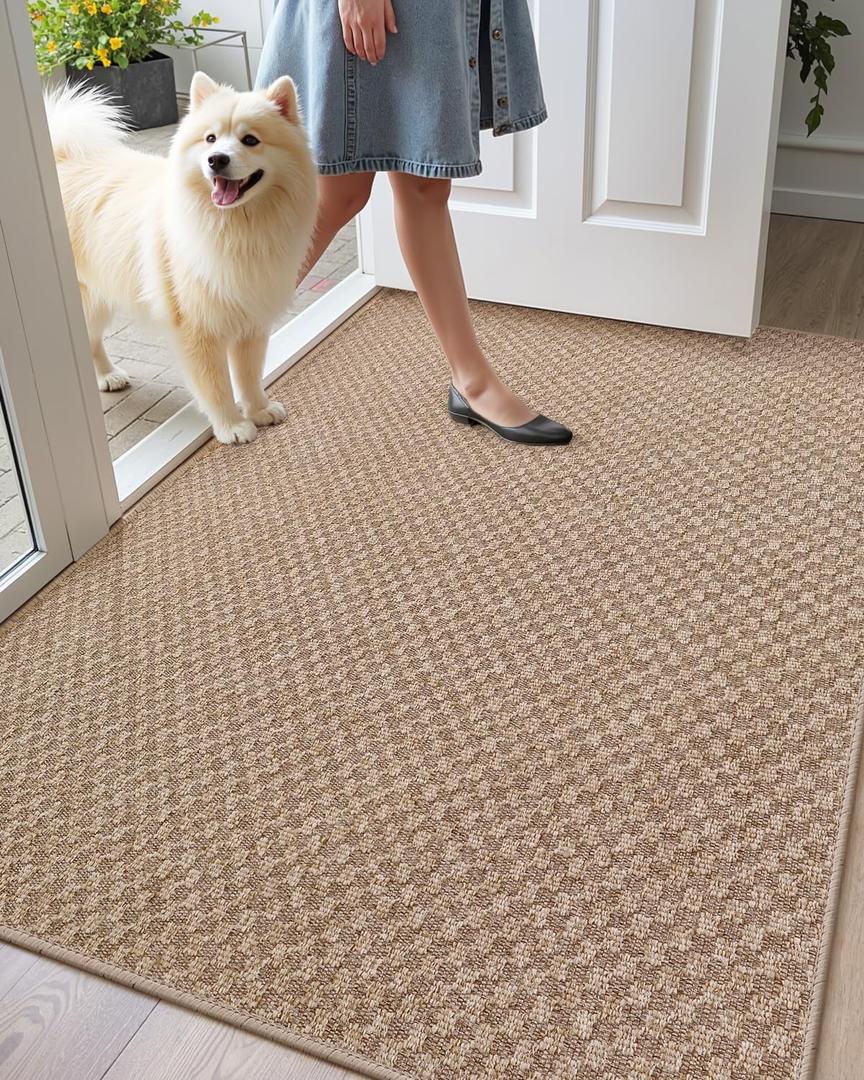 Color&Geometry Large Front Door Mat Indoor Entrance Non Slip Rubber Backed, 32"x48" Indoor Door Mats for Entryway, Dirt Trapper Double Doormat, Washable Front Door Rugs, Khaki (Rolled-up NO Creases)