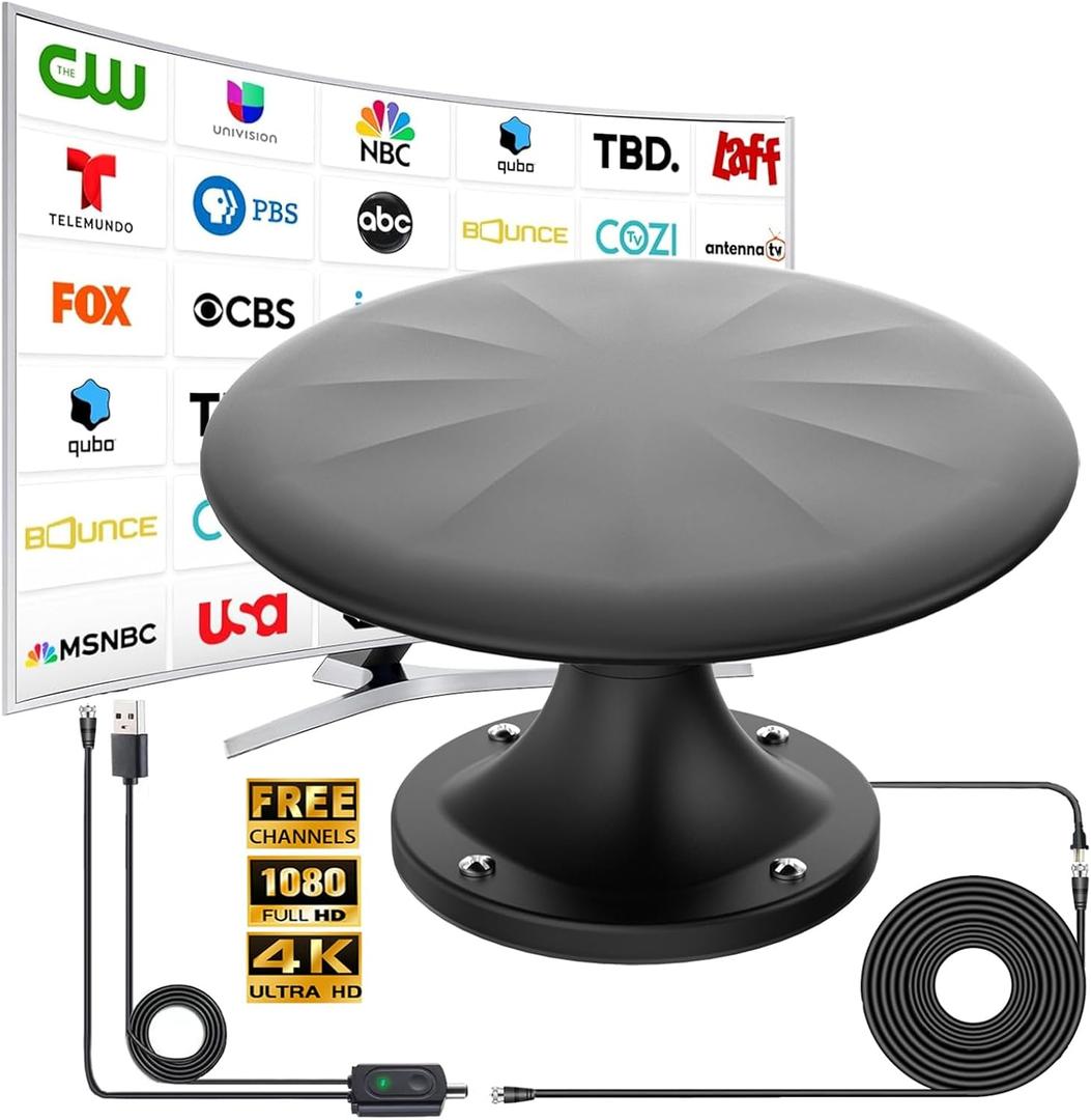 RV Antenna for Camper, RV TV Antennas Roof Mounted, 720 Long Range Omni Directional Reception Digital HD Antenna Signal, with Super Signal Booster, 35ft HDTV Cable (Black, X Large)