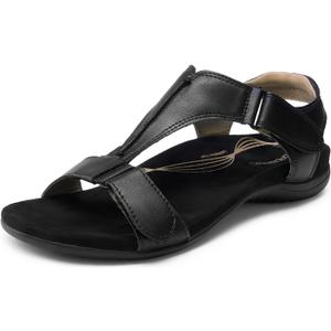 DREAM PAIRS Womens Sandals Arch Support T-Strap Orthopedic Flat Sandals Comfortable Summer Shoes (11, All Black)
