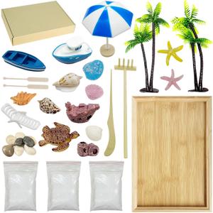 Woohome Mini Zen Garden Kit, Mini Zen Sand Garden Kit, Ocean Beach Sandbox Decorations Zen Decor Kit with White Sand, Mini Boats, Shells, Rocks for Home Office Desktop Decor Woohome Mini Zen Garden Kit, Mini Zen Sand Garden Kit, Ocean Beach Sandbox Decorations Zen Decor Kit with White Sand, Mini Boats, Shells, Rocks for Home Office Desktop Decor