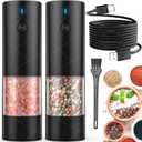 2Pack Electric Salt and Pepper Grinder Set USB Rechargeable with Warm LED Light, Adjustable Coarseness Lidaop Large Capacity Automatic Salt Pepper Mill Shakers for Kitchen, Restaurant, Outdoor, Black