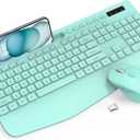 Wireless Keyboard and Mouse Combo - Full-Sized Ergonomic Keyboard with Wrist Rest, Phone Holder, Sleep Mode, Silent 2.4GHz Cordless Keyboard Mouse Combo for Computer, Laptop, PC, Mac, Windows (Green) (1 PACK)